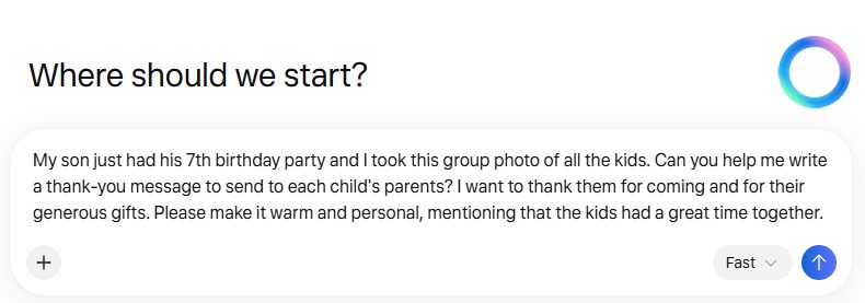 Meta AI prompt for birthday thank-you note