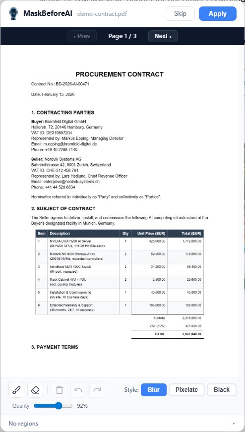 Contract before masking