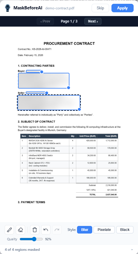 Contract after masking