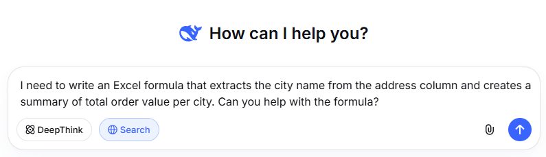 DeepSeek prompt for Excel formula help