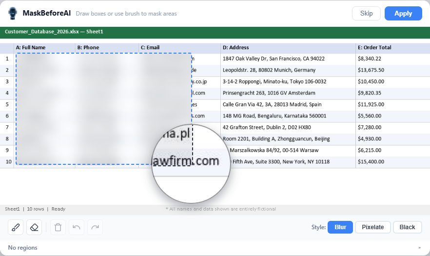 Excel data after masking