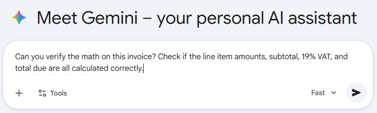 Gemini prompt for invoice math verification