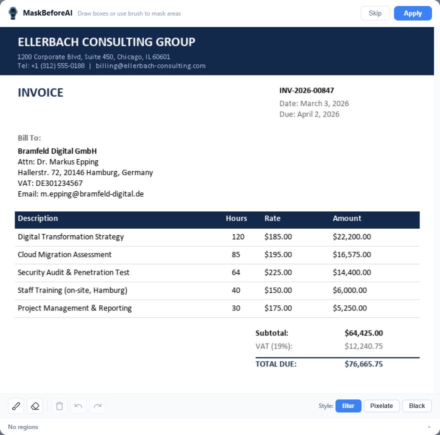 Invoice before masking