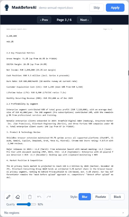 Annual report before masking