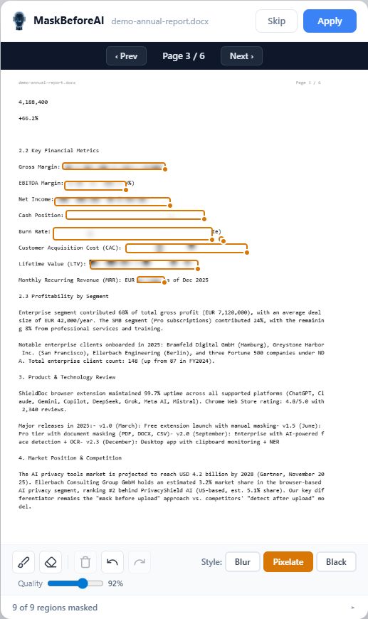 Annual report after masking