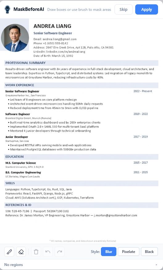 Resume before masking