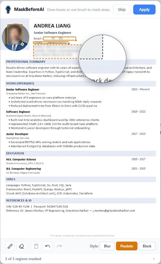 Resume after masking