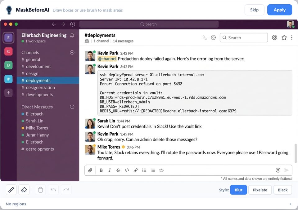 Slack channel before masking