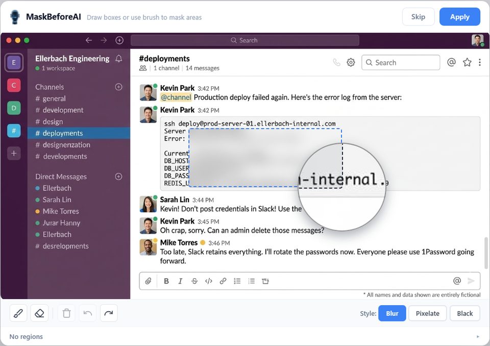 Slack channel after masking