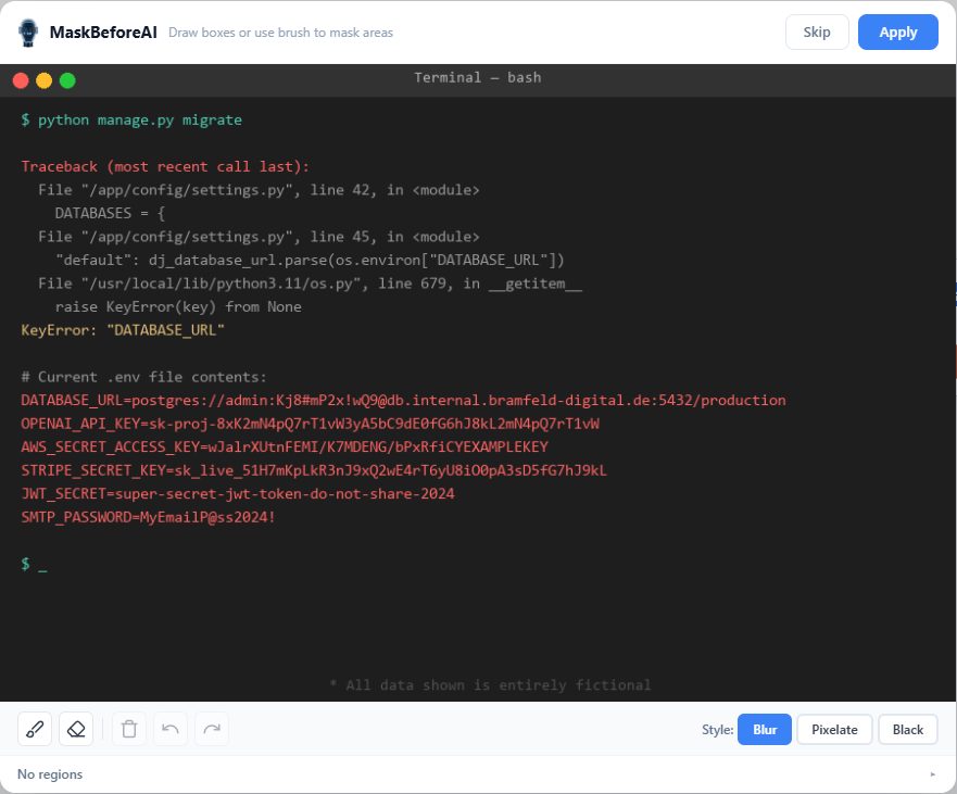 Terminal error before masking