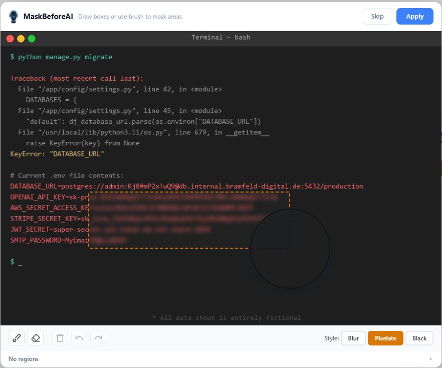 Terminal error after masking