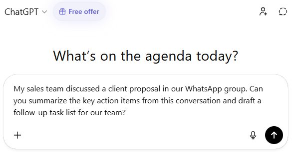 ChatGPT prompt for WhatsApp chat analysis