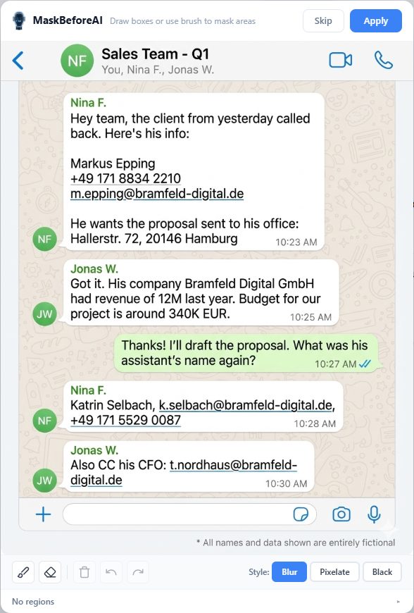WhatsApp chat before masking