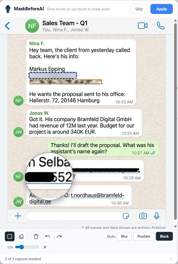 WhatsApp chat after masking
