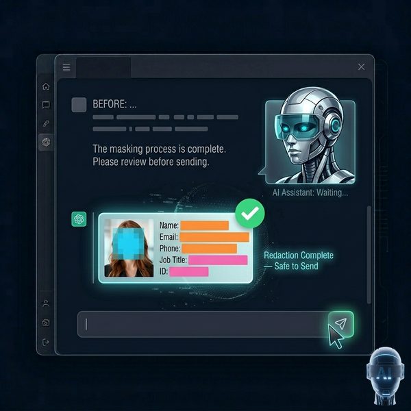 Sensitive areas are masked and the safe image is sent to AI